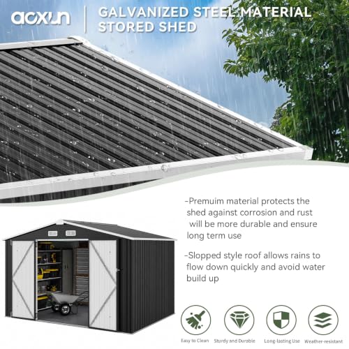 10x8 FT Shed Outdoor Storage Shed with Floor Black (Black / 9.8'x7.6')