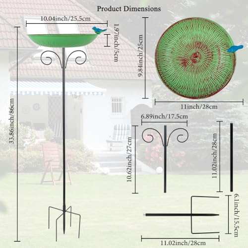 Metal Bird Bath for Outdoor (Green-1)