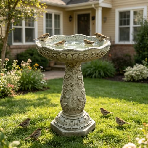 23.62" H Modern Resin fiber Outdoor Bird Bath (23.62''H)