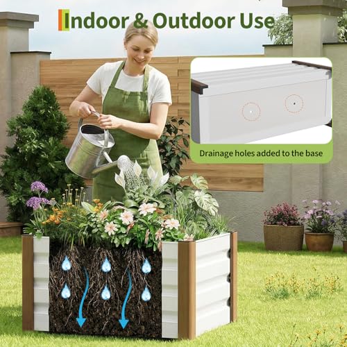 24"x16"x18" White Aluminum Raised Garden Planter Box (24x16x18 Inch 2pcs / White W/ Bottom)