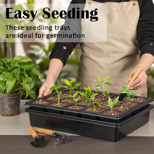 10 Pack 2.5 inch Square Pots 3.5 inch Deep 20 Cell Seedling Plug Trays with Water Collection Nursery Trays (20 Cell Plug Trays + Flat Trays-10P)