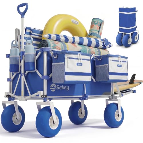 Heavy Duty Beach Wagon with 9" Big Sand (Blue&white)