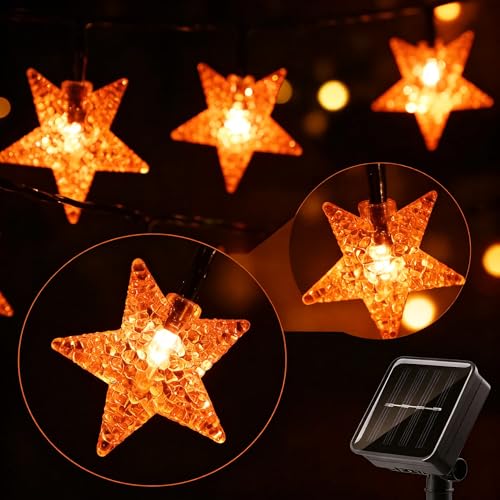 Twinkle Solar Star String Lights Outdoor Waterproof 39FT (Orange)