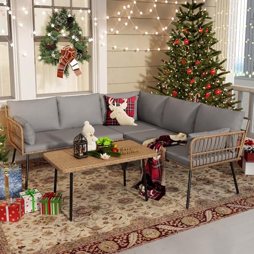 4 Pieces Patio Furniture Set (4PCS Sofa Set / Grey)
