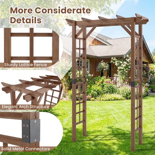 7FT Wood Garden Arbor Trellis (55''W x 85''H / Dark Brown)