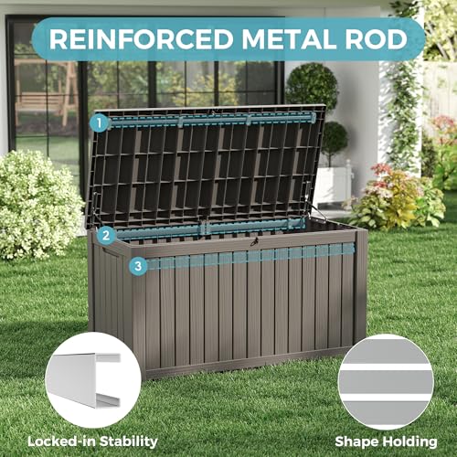 180 Gallon Outdoor Storage Box Waterproof Deck Box for Patio (Grey / 180 Gallon)
