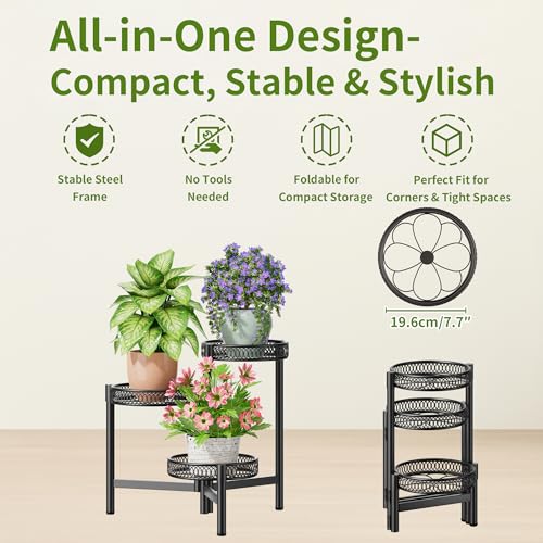 3 Tier Metal Plant Stand Indoor Outdoor (BlackFlower / 3-tiers)