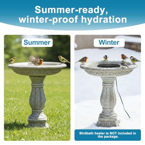 23.8" Tall Pedestal Bird Bath for Outdoor (Antique Gray)