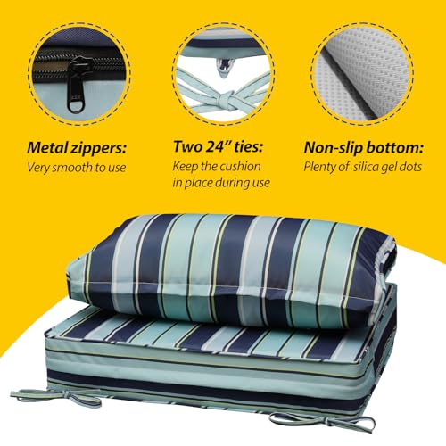 Outdoor Chair Cushions (Ash Teal Seaside Stripe / 24"x24"x5" / 24"x13.5")