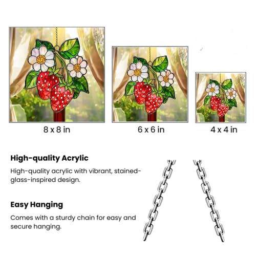 Strawberry Branch Acrylic Suncatcher Window Hanging Floral Home Decor Nature Lover Housewarming Gift (1-fba-cis-evg-a353-o.1 / 5")