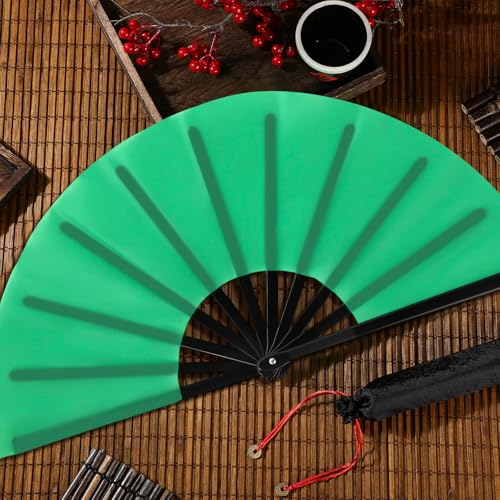 2 Packs Large Folding Hand Fans (Red and Green)