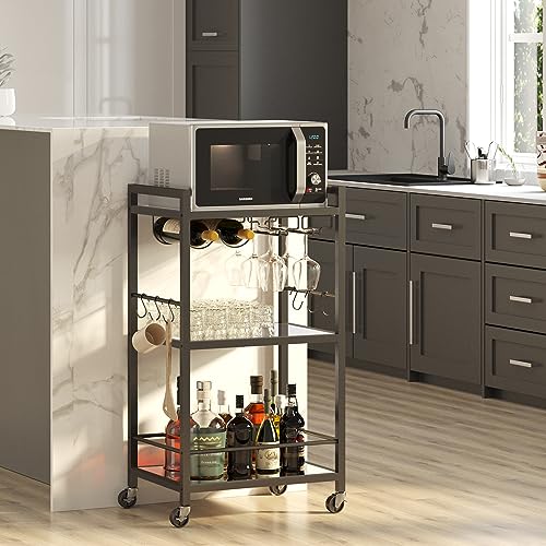 Bar Cart with 3 Mirrored Shelves (Black（3 Tier）)