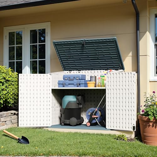 Outdoor Horizontal Resin Storage Sheds 34 Cu. Ft. Weather Resistant Resin Tool Shed