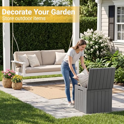 33 Gallon Resin Deck Box All Weather Outdoor Storage Boxes (Gray / 33 Gallon)