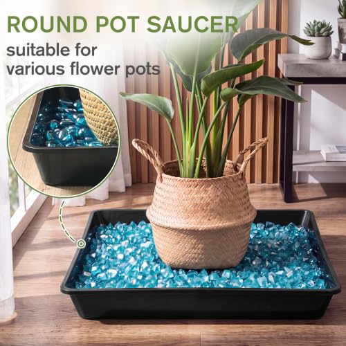 12 Pcs Plastic Plant Saucers Tray (Black / 14 Inch / Square)