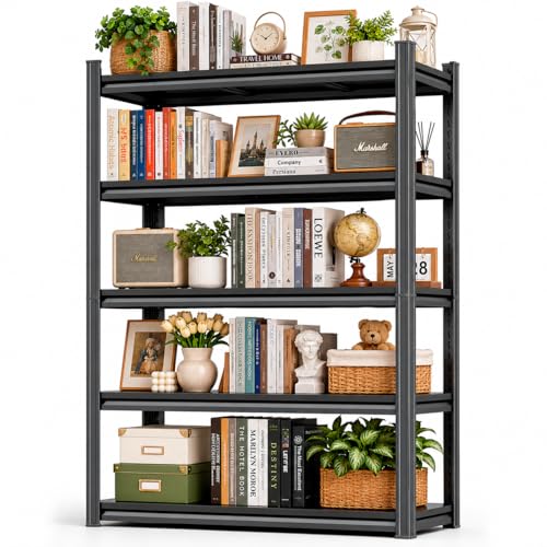 Heavy Duty Metal Bookshelf Adjustable 5 Tier Book Shelf with Bolt (5Tier 72"H×39.4"W×13.8"D)