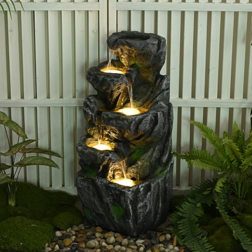 31.9'' Outdoor Garden Water Fountain with Lights (Grey 32in)
