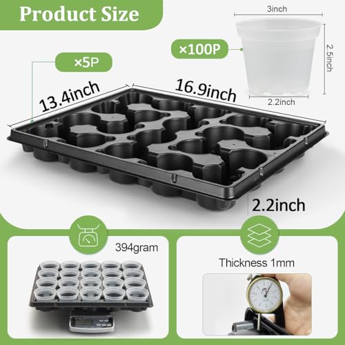 3 Inch Clear Nursery Pots 100 Pcs with 5 Pcs 20 Cell Potting Trays (Clear / 3 Inch Clear Pots 100 Pack with 5 Pack Trays)