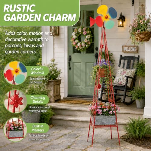 6FT Windmill for Yard Garden Decoration (Red)