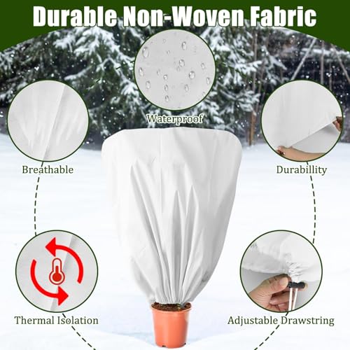 8 Pcs Plant Covers Frost Protection Bag Winter Reusable Plants Jacket with Drawstring Shrub Protection Wraps Bags Frost Blanket for Winter Outdoor Garden Plants