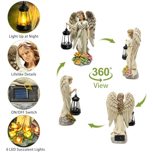 Solar Garden Statue Angel Figurine (Grey - Angel with Lantern)