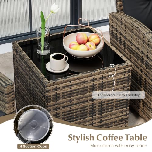 3 Piece Patio Furniture Set (Natural-black)