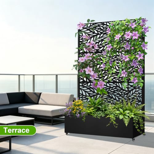 72"x47"x16" Metal Planter Box with Trellis (Black Leaf-shaped / 72"x47"x16")
