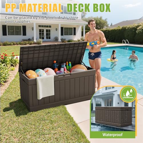 Outdoor Storage Box 82 Gallon Storage Bin with Lid for Patio Furniture (Dark Brown / 82 Gallon)
