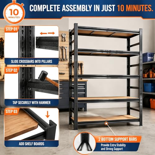 Garage Shelving (Wooden-5TIER 63"H×28"W×12"D)