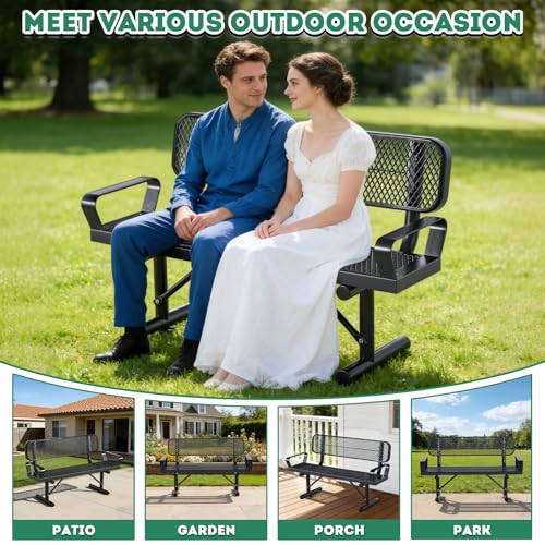 4 Feet Heavy Duty Park Bench with Armrests & Back Portable Frame (Black With Armrests / 4FT)