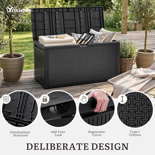 95 Gallon Large Outdoor Deck Box (Black / 90 Gallon Maze Pattern)