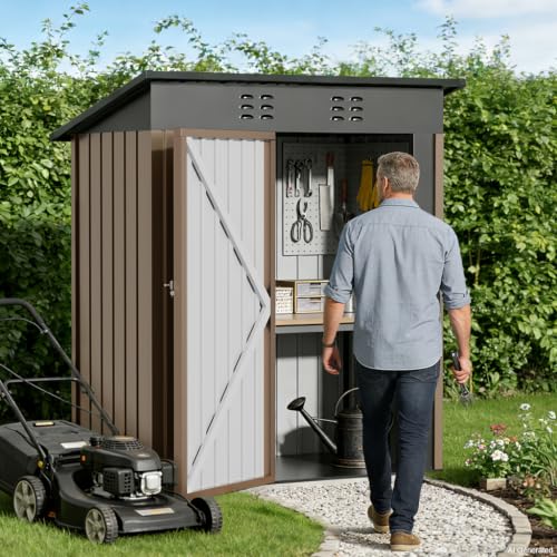 Shed Outdoor Storage Shed Metal (Brown / 5'*3')