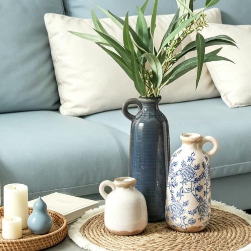 Ceramic Vase Set of 3 with Handle (010 - Vintage Blue)