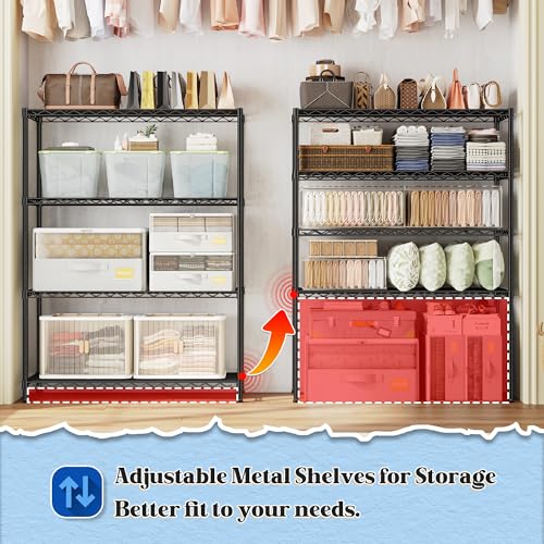 Heavy Duty 4 Tier 620LBS Storage Rack (Black-35.6"Wx16"Dx54"H（2P）)