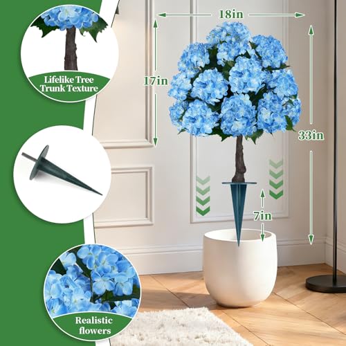 2 Pack 33" Artificial Topiary Ball Trees with Blue Hydrangea (Blue Hydrangea)