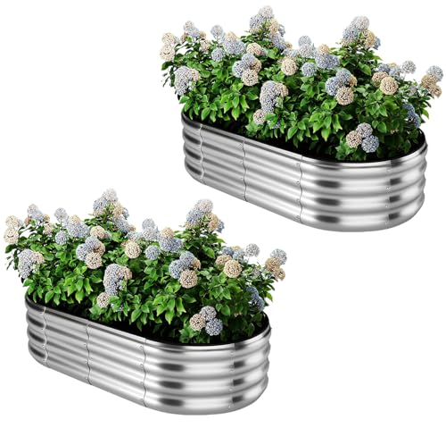 Galvanized Metal Planter Raised Garden Bed Kit for Gardening Outdoor (Silver / 4x2x1FT（2pcs）)