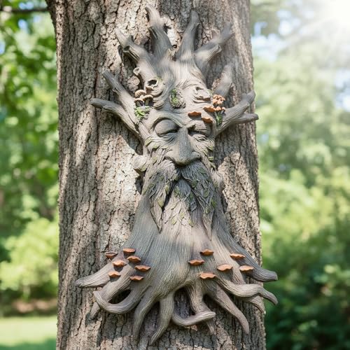12" Real Tree Face Hugger Statue (White Brown)