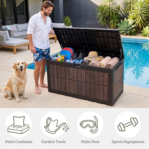 134 Gallon Outdoor Deck box w (Wood-Grain Deck Box / 134 Gallon / Wood-Grain Brown)