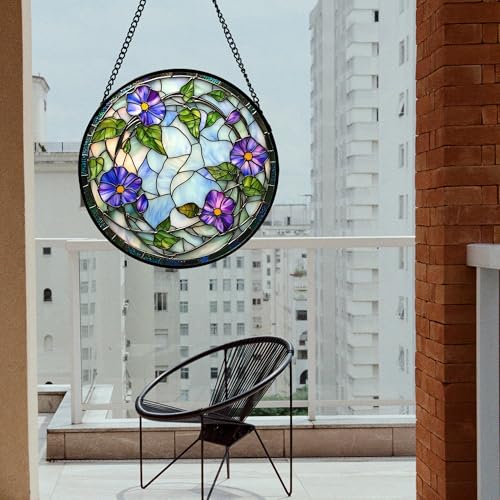 Blue Flower Vine Stained Glass Window Hanging Suncatcher Gifts 15"