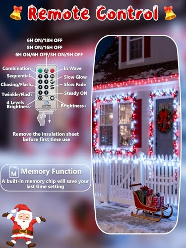 Christmas Cluster Lights 50FT 1000 LED String Lights with Remote Red White (Red and White / 1000LED)
