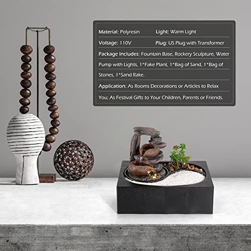 Indoor Water Fountains Tabletop Water Fountain with Warm Light (Style 10)