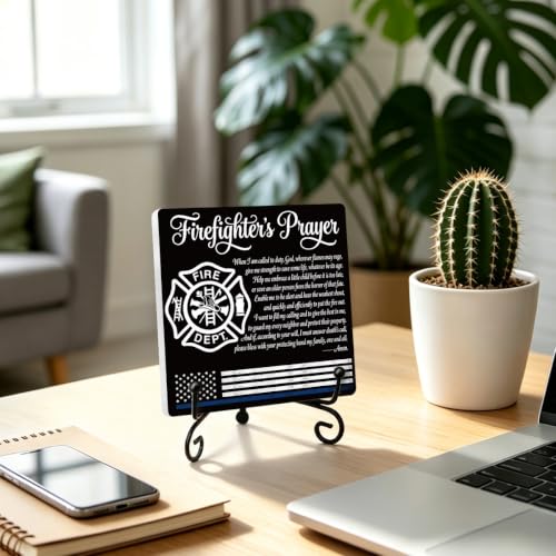 Firefighters Gift for Men Home Office Book Shelf Table Decor 6.3x6.3 In 01 (Multicolor 1721 / Wooden sign with iron frame（6.3 x 6.3 inches）)