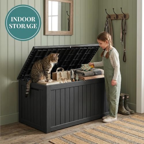 270 Gallon Lockable Resin Outdoor Storage Box (Black-1 / 270 Gallon)