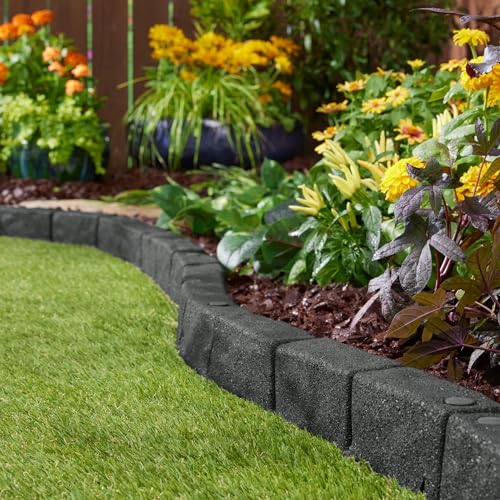 4' Rubber Cobblestone Flexible No Dig Landscape Mulch Border Edging with Anchoring Spikes for Lawns (2 Edgers)