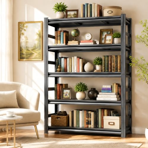Heavy Duty Metal Bookshelf Adjustable 5 Tier Book Shelf with Bolt (Improved 72"H×35.4"W×15.7"D)