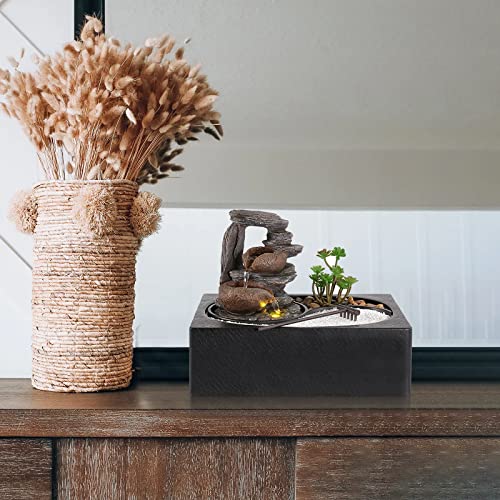 Indoor Water Fountains Tabletop Water Fountain with Warm Light (Style 10)