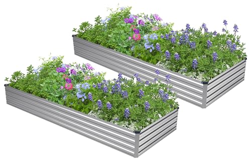 2PCS 6x3x1ft Galvanized Raised Garden Bed (6x3x1(2PCS) / Sliver)