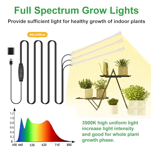 13 Inches LED Grow Light Strips for Plant Shelf (Black Cabel 3500K / 3 Head 1 Pack)