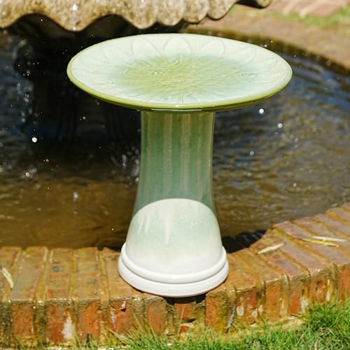 Ceramic Bird Bath for Outdoors (Green)