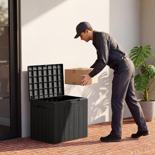 33 Gallon Resin Deck Box Outdoor Storage Boxes (Dark Black / 33 Gallon)